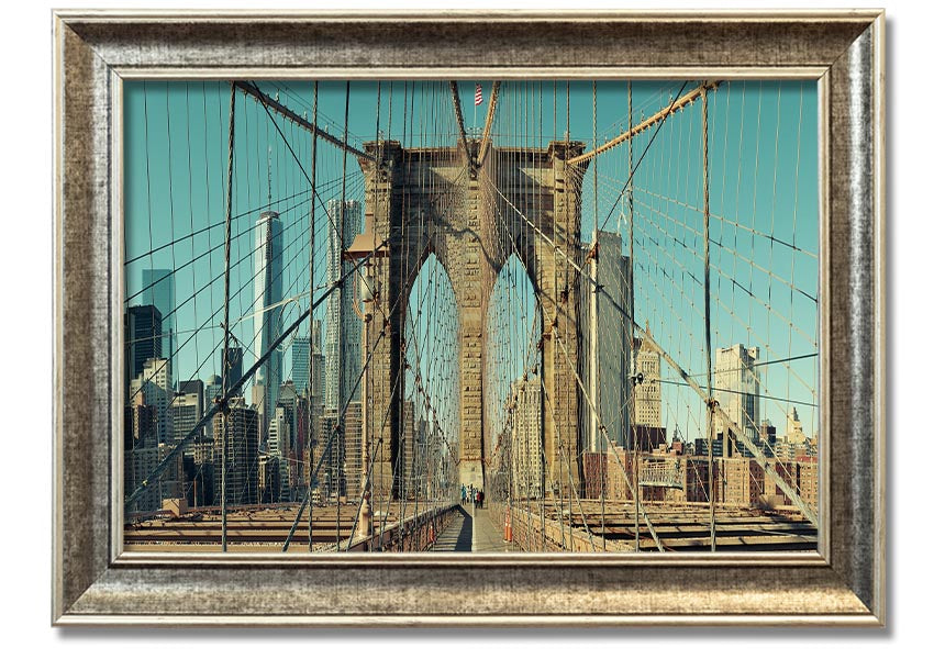 Framed print of the Amazing NYC Bridge, showcasing vibrant colors and intricate details, ready to hang on the wall.