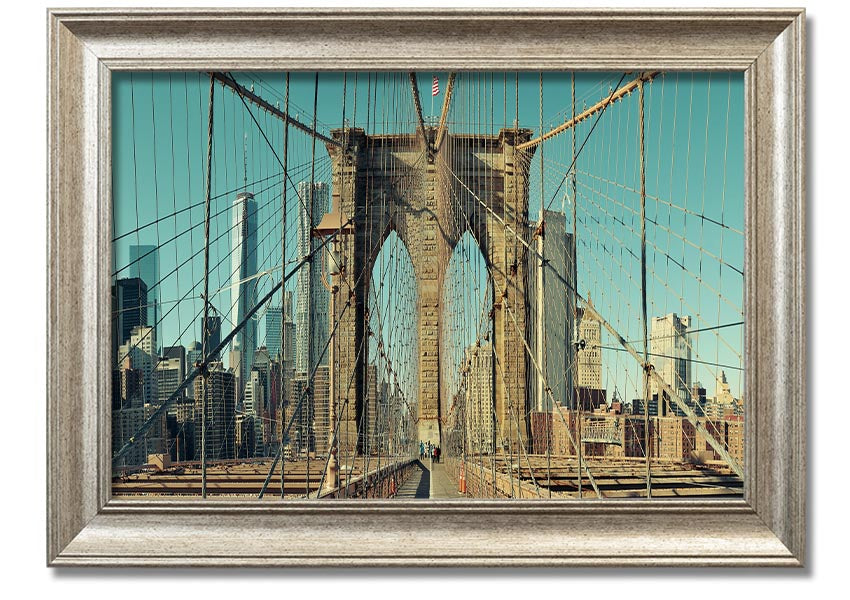 Framed print of the Amazing NYC Bridge, showcasing vibrant colors and intricate details, ready to hang on the wall.