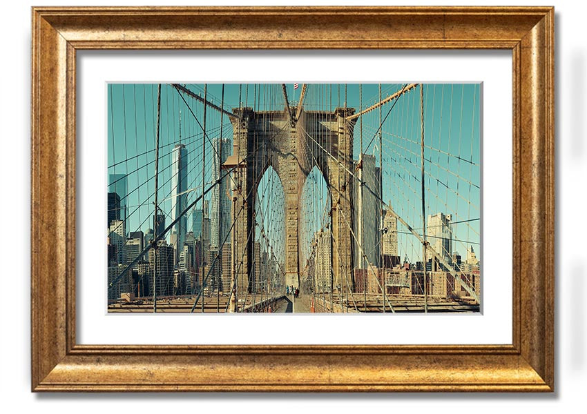 Framed print of the Amazing NYC Bridge, showcasing vibrant colors and intricate details, ready to hang on the wall.