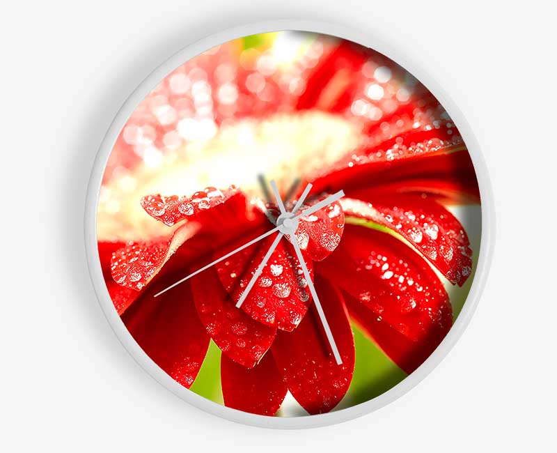 Amazing Red Flower clock made from natural bamboo with a vibrant red flower design, featuring a clear Plexiglas lens.