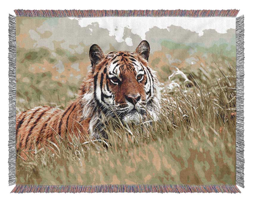 A luxurious Amazing Siberian Tiger throw blanket made from 100% cotton, featuring a thermal weave for breathability, draped elegantly on a couch.