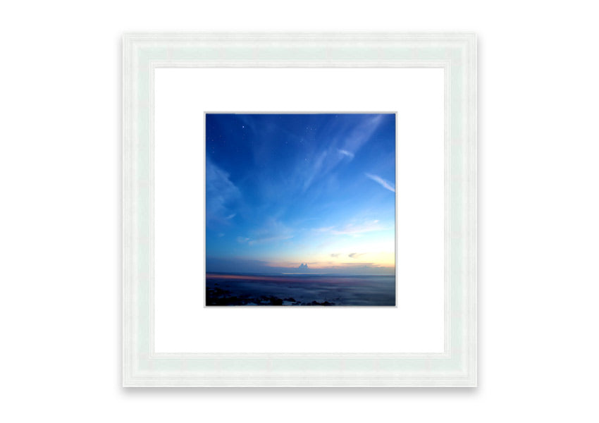 A beautifully framed print of the Amazing Sky over Cornwall, showcasing vibrant colors and stunning landscape details.