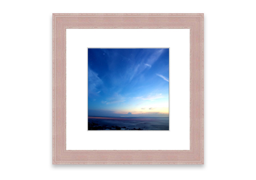 A beautifully framed print of the Amazing Sky over Cornwall, showcasing vibrant colors and stunning landscape details.