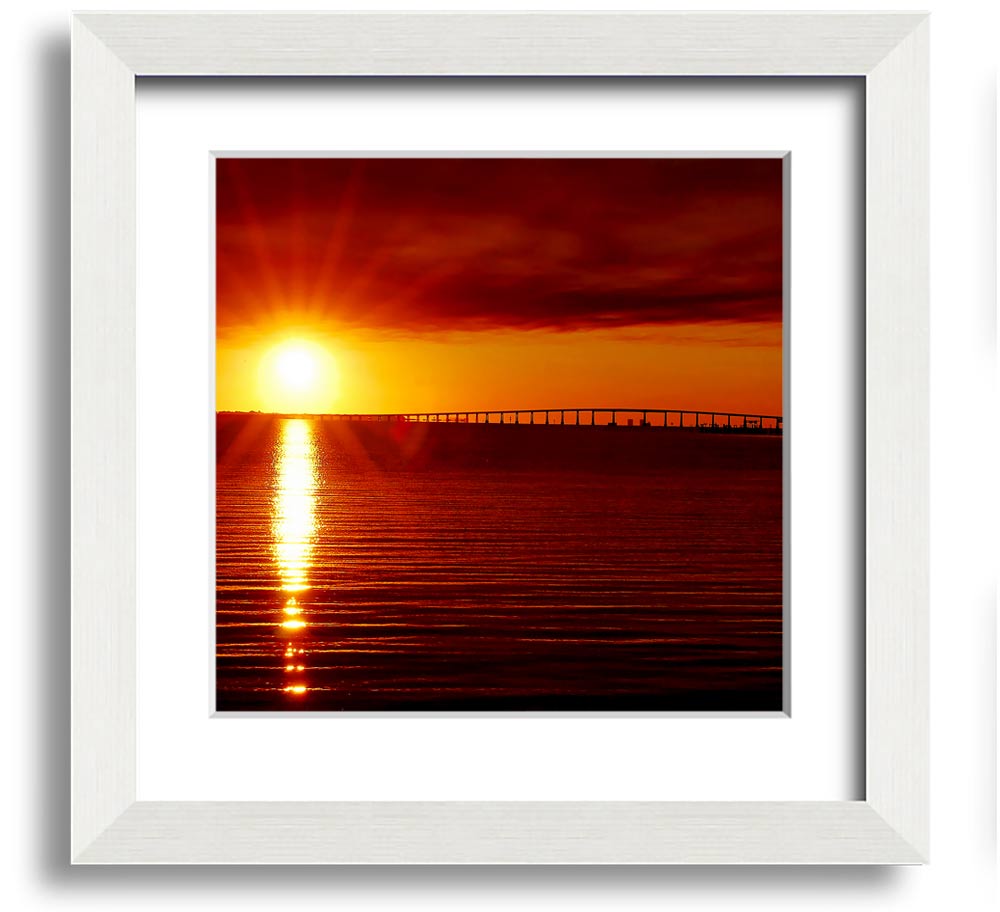 A vibrant square framed print titled Amazing Sun Rays, showcasing bright sun rays in a colorful design, ready to hang.