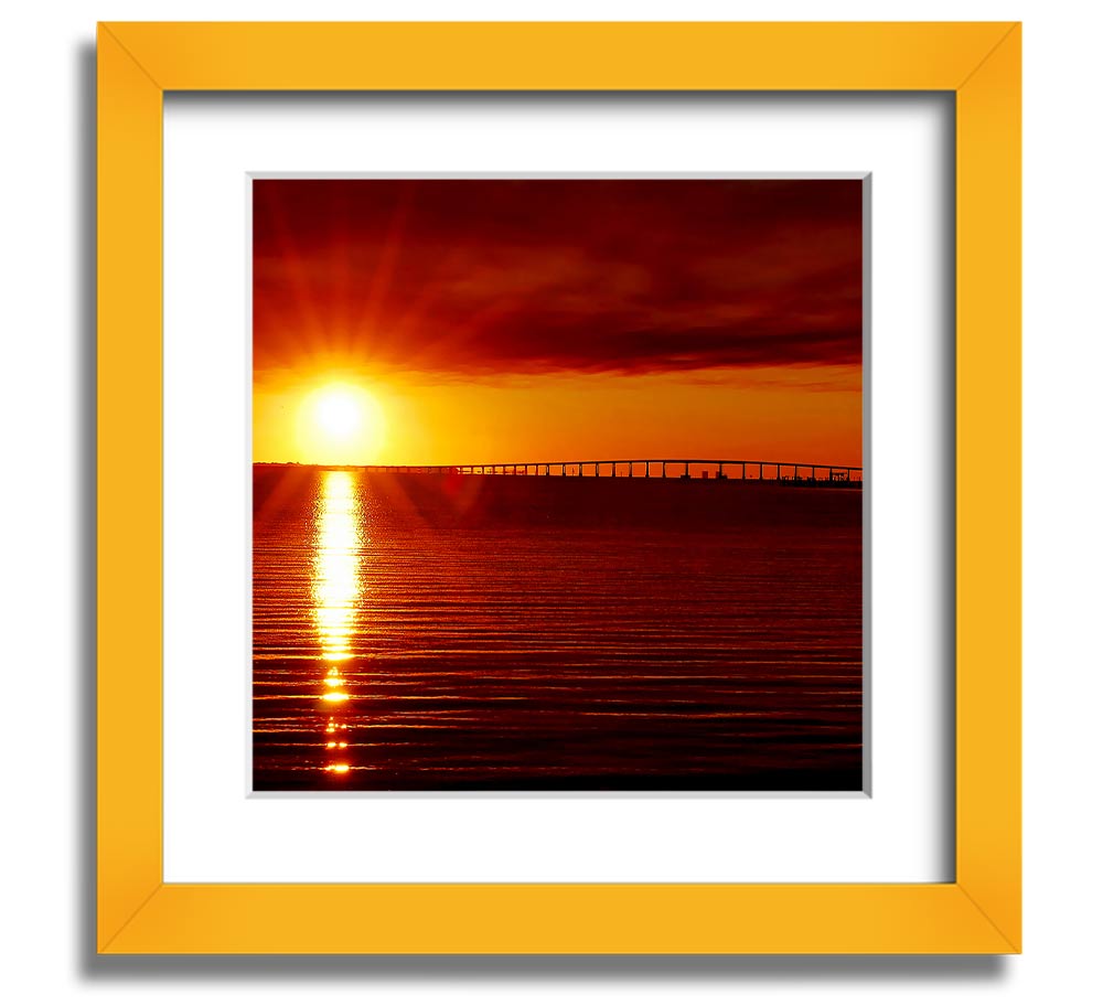 A vibrant square framed print titled Amazing Sun Rays, showcasing bright sun rays in a colorful design, ready to hang.