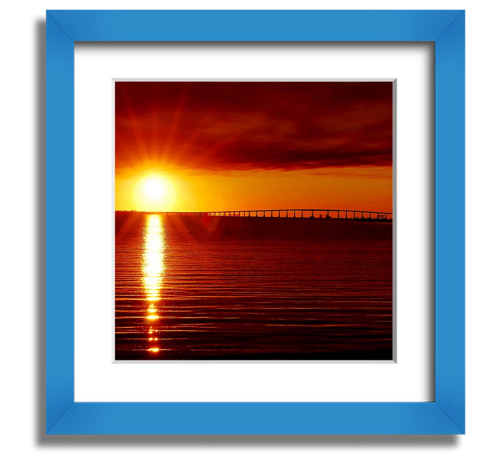 A vibrant square framed print titled Amazing Sun Rays, showcasing bright sun rays in a colorful design, ready to hang.