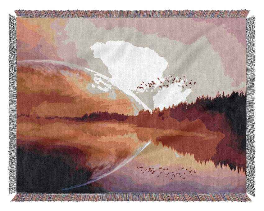 Amazing Sunrise Lake throw blanket made from 100% cotton, featuring a thermal weave for breathability and a luxurious finish, perfect for any interior.