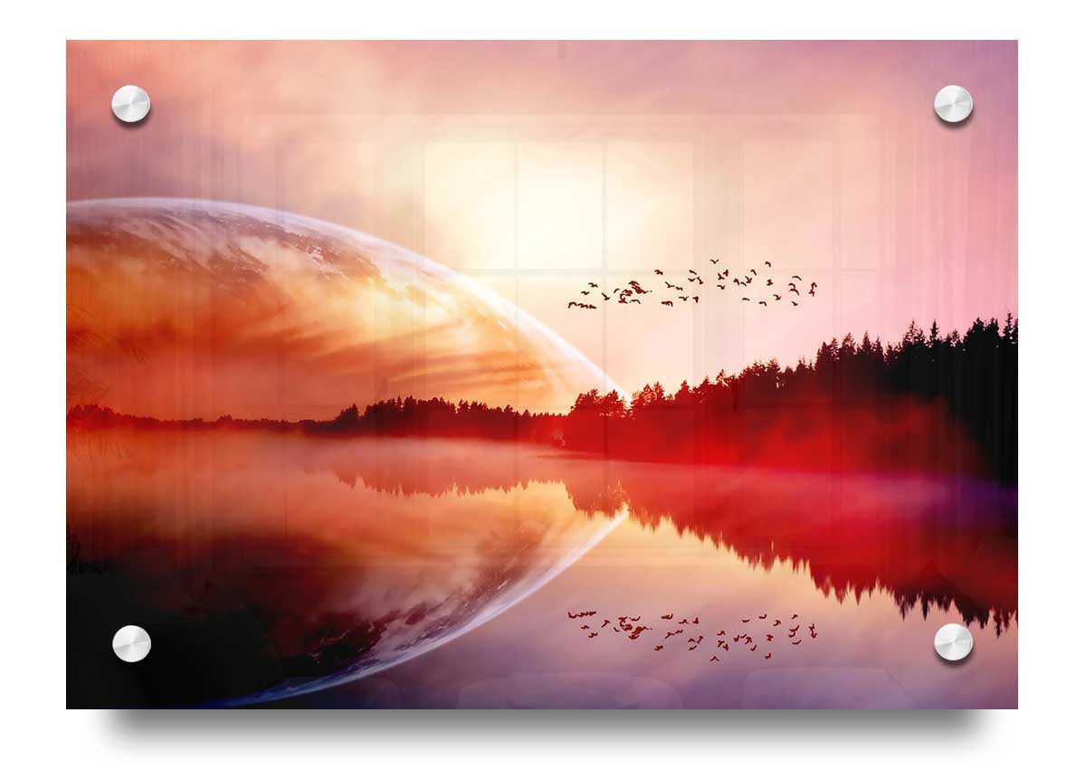 Amazing Sunrise Lake acrylic print showcasing vibrant colors and serene landscape, perfect for wall decor.