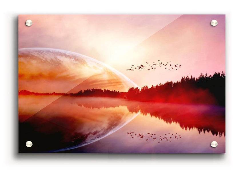 Amazing Sunrise Lake acrylic print showcasing vibrant colors and serene landscape, perfect for wall decor.