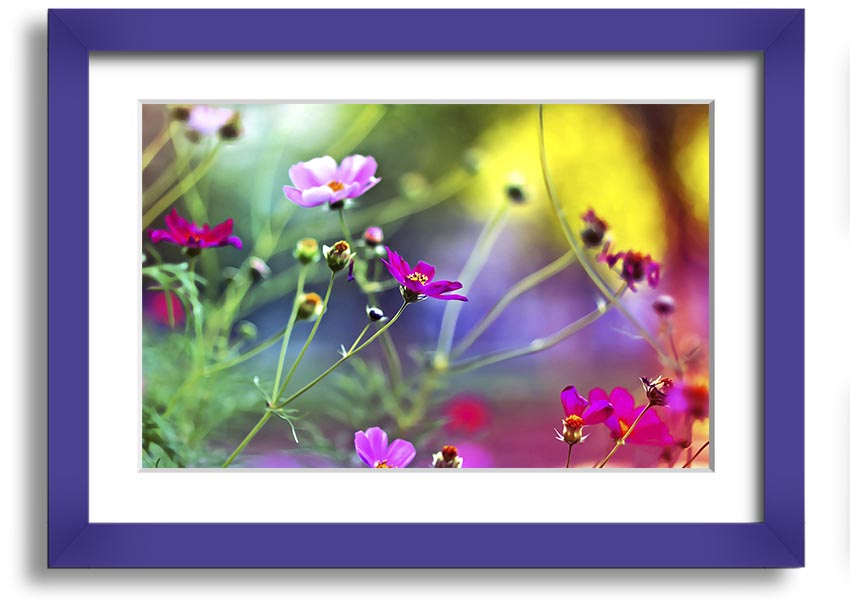 Framed print of Amazing Wild Flowers showcasing vibrant colors and delicate details, available in various frame colors.