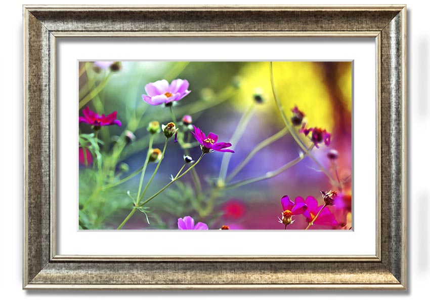 Framed print of Amazing Wild Flowers showcasing vibrant colors and delicate details, available in various frame colors.