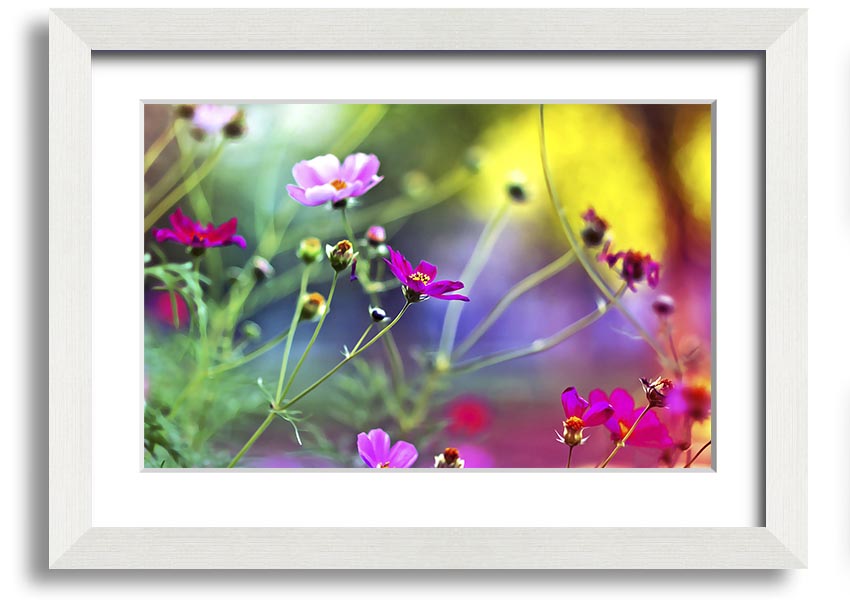 Framed print of Amazing Wild Flowers showcasing vibrant colors and delicate details, available in various frame colors.