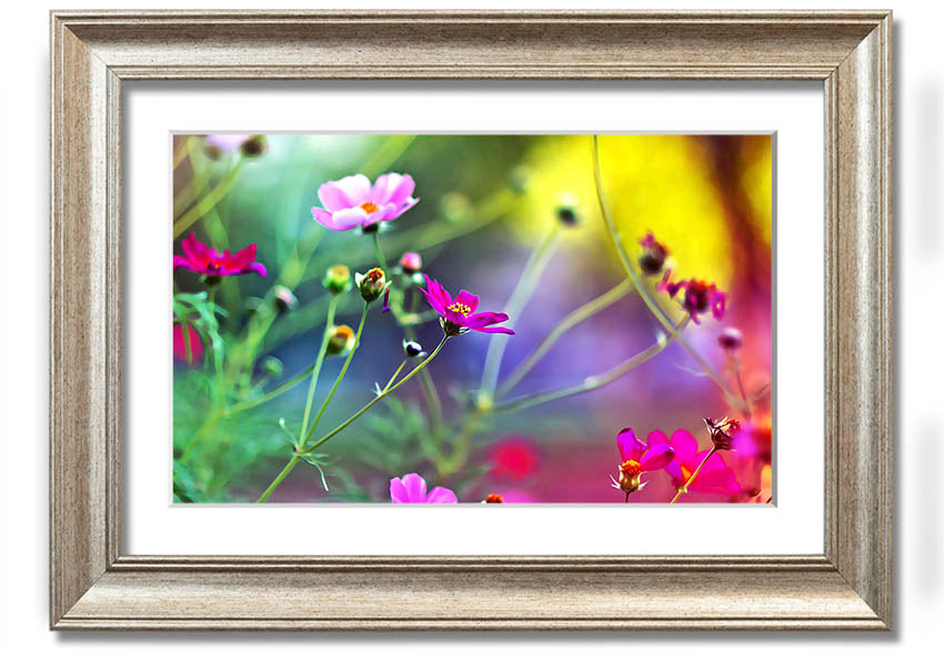 Framed print of Amazing Wild Flowers showcasing vibrant colors and delicate details, available in various frame colors.