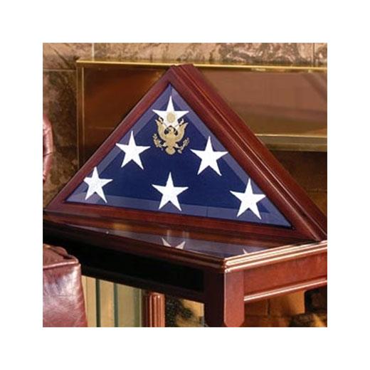 Large American Burial Flag Box made of solid cherry wood with beveled glass front, designed to display a 3ft x 5ft military burial flag.