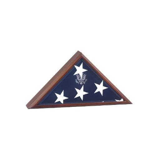 American Burial Flag Box, Large Coffin Flag Display Case made of solid cherry wood with beveled glass front, designed for military flags.