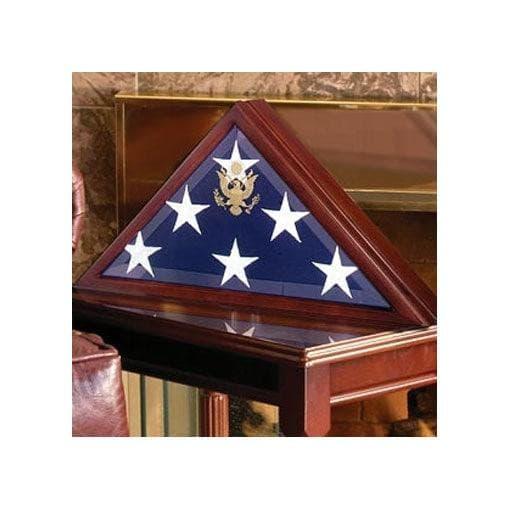 American Burial Flag Box, Large Coffin Flag Display Case made of solid cherry wood with beveled glass front, designed for military flags.