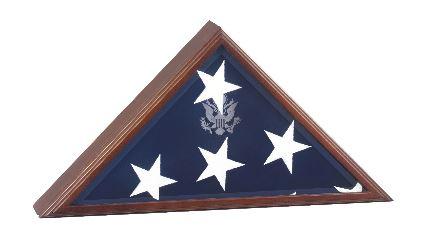 Large American Burial Flag Box made of solid Cherry wood with beveled glass front, designed to display military burial flags.