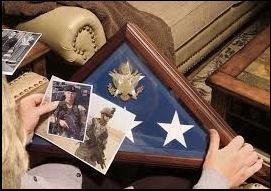 Large American Burial Flag Box made of solid Cherry wood with beveled glass front, designed to display military burial flags.