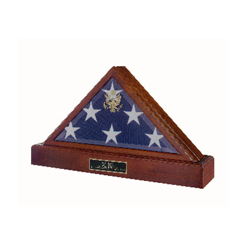 American Burial Flag Case made of solid walnut with beveled glass and gold Great Seal, designed for a 5’ x 9 ½’ burial flag.