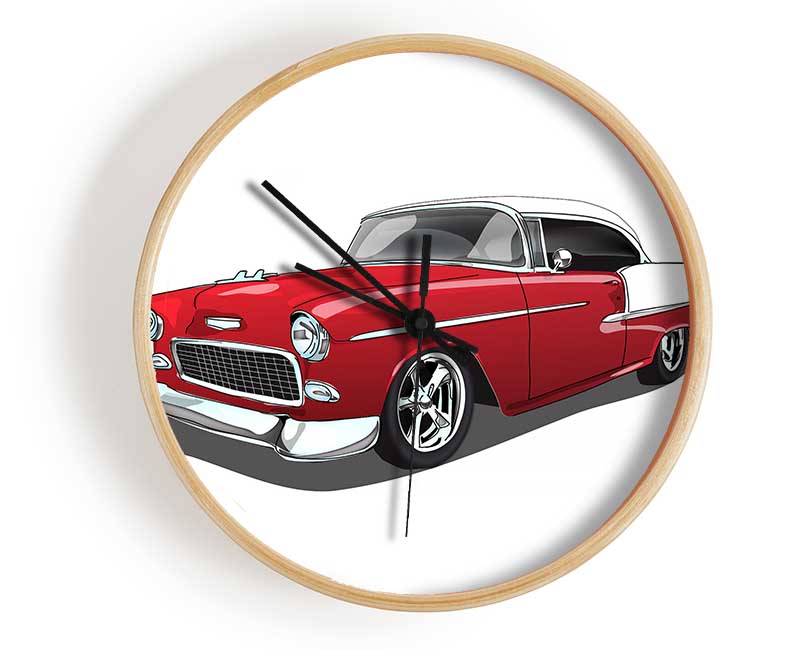 American Classic 5 clock made from natural bamboo with a round face, available in black, white, and natural frame colors.