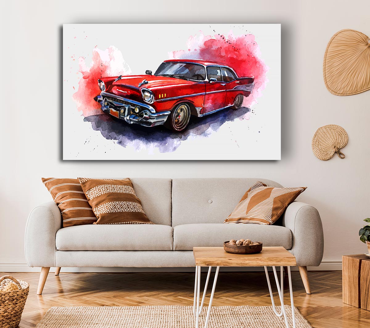 American Classic 7 canvas art mounted on a 44mm box frame, showcasing vibrant colors and a classic design, ready to hang.