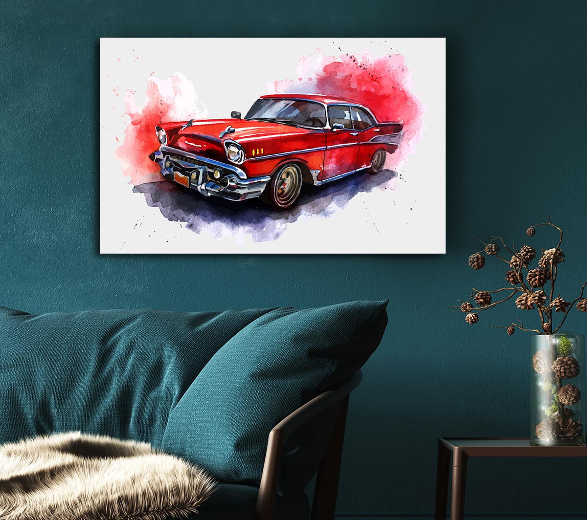 American Classic 7 canvas art mounted on a 44mm box frame, showcasing vibrant colors and a classic design, ready to hang.