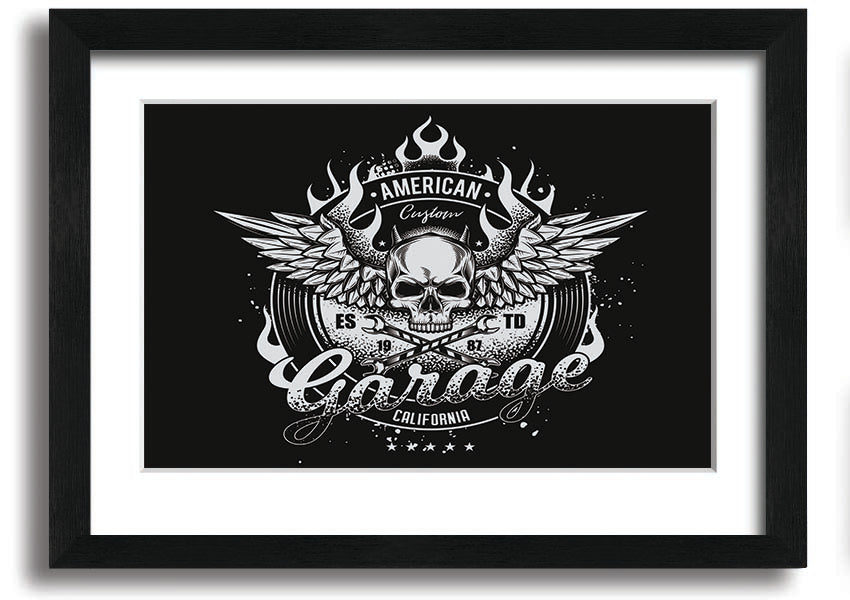 American Custom Garage framed print with multiple frame color options, handmade in the UK, ready to hang.