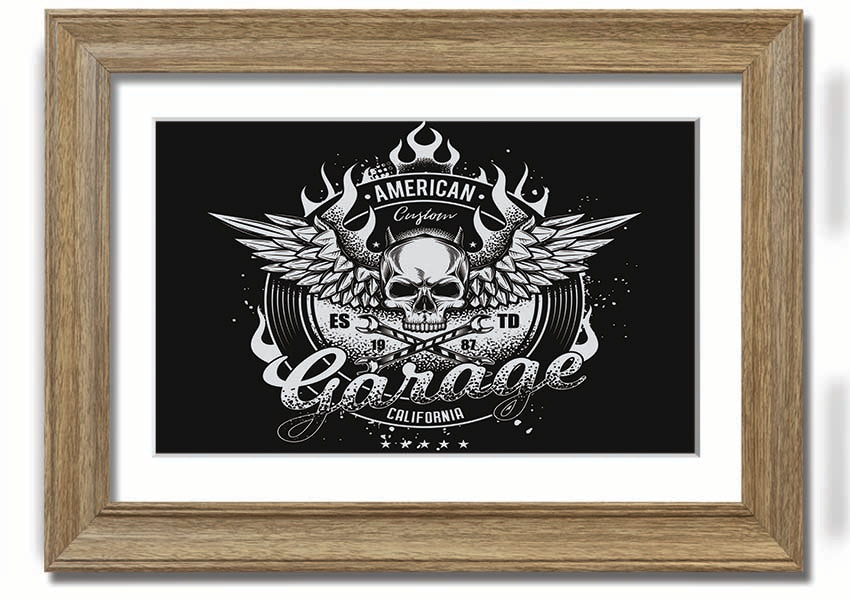 American Custom Garage framed print with multiple frame color options, handmade in the UK, ready to hang.