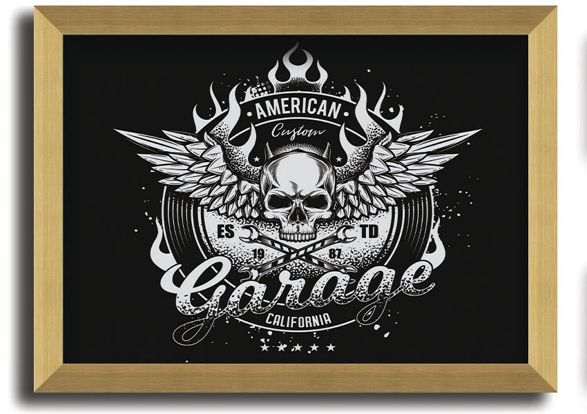 American Custom Garage framed print with multiple frame color options, handmade in the UK, ready to hang.