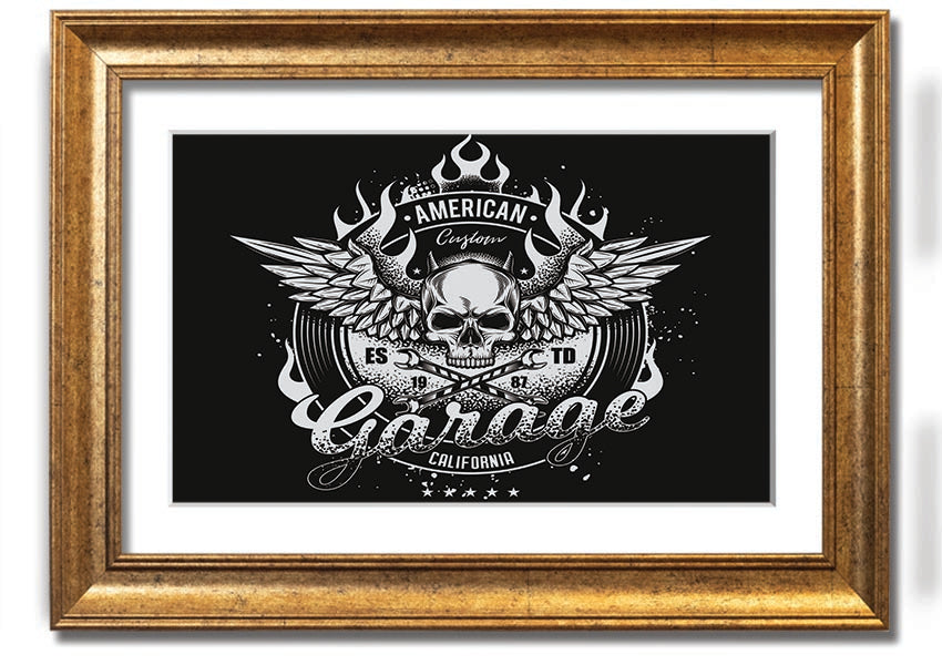 American Custom Garage framed print with multiple frame color options, handmade in the UK, ready to hang.