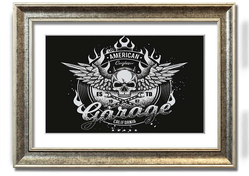 American Custom Garage framed print with multiple frame color options, handmade in the UK, ready to hang.