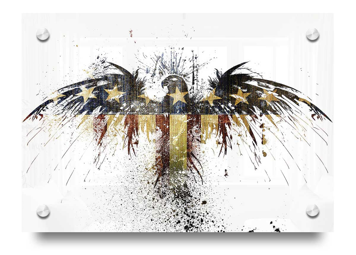 American Eagle 1 acrylic print on 5mm thick glass, showcasing vibrant colors and a majestic eagle design.