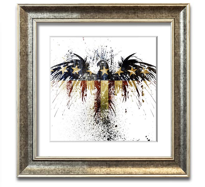 American Eagle 2 Square Framed Print showcasing a majestic eagle in a square frame, available in various colors.