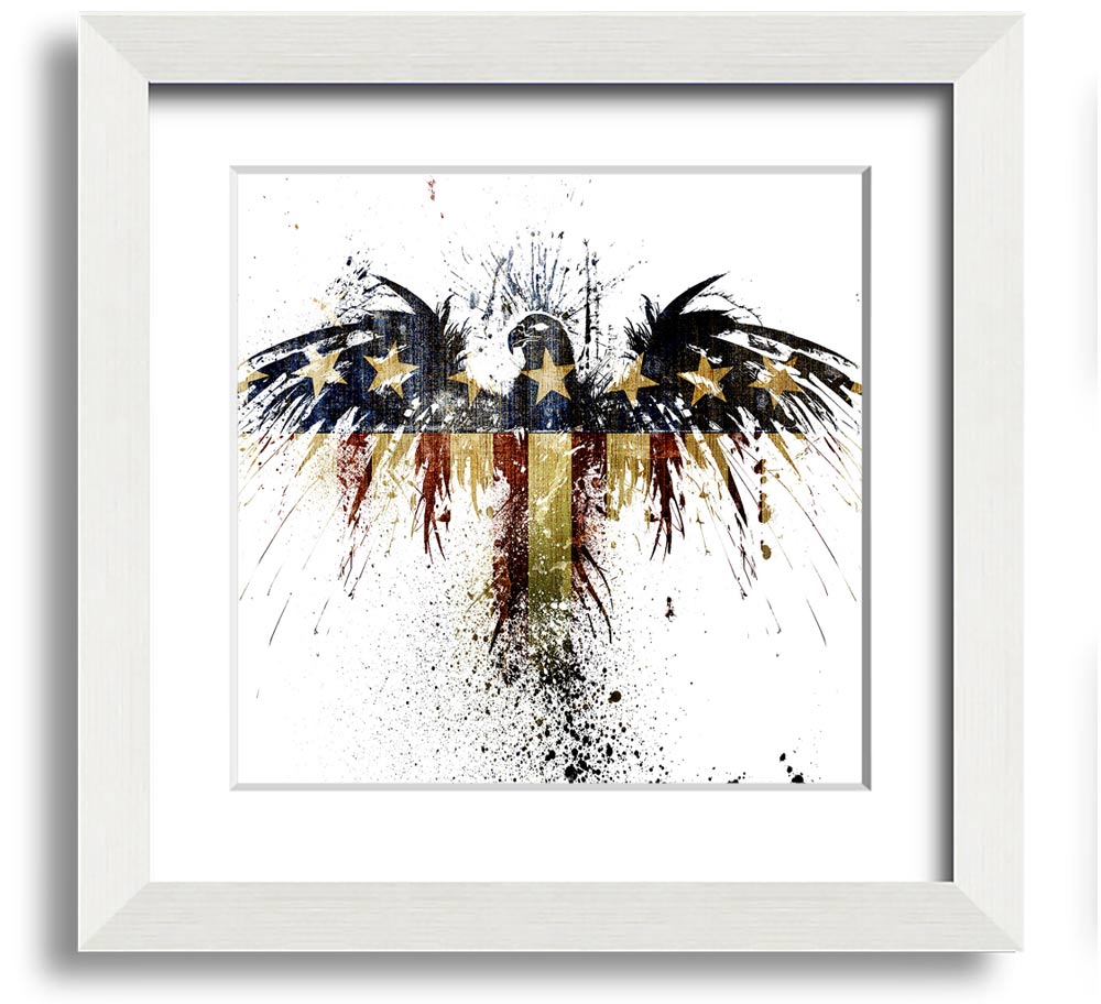 American Eagle 2 Square Framed Print showcasing a majestic eagle in a square frame, available in various colors.