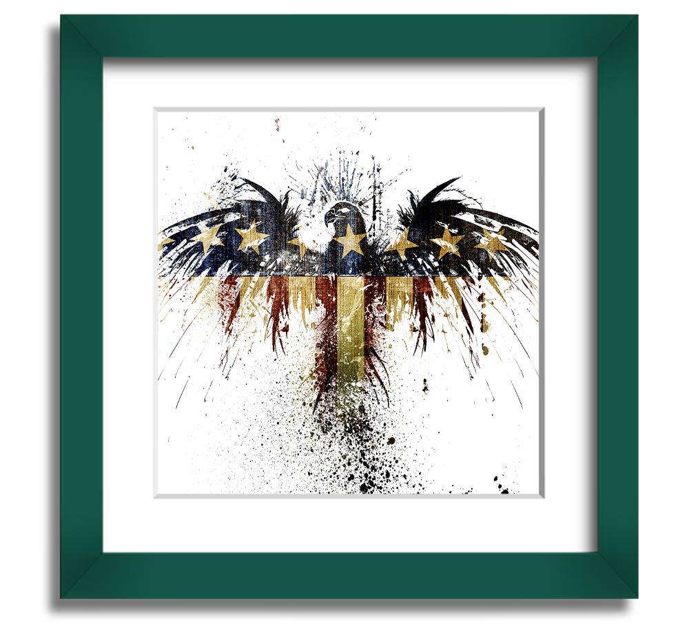 American Eagle 2 Square Framed Print showcasing a majestic eagle in a square frame, available in various colors.