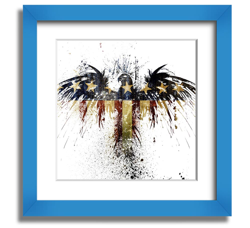 American Eagle 2 Square Framed Print showcasing a majestic eagle in a square frame, available in various colors.