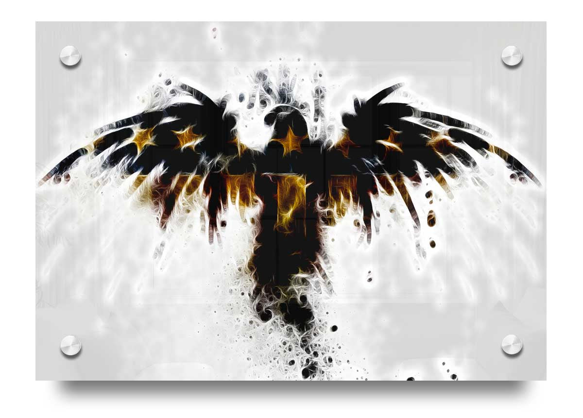 A vibrant American Eagle acrylic print on 5mm thick glass, showcasing detailed artwork ready to hang.