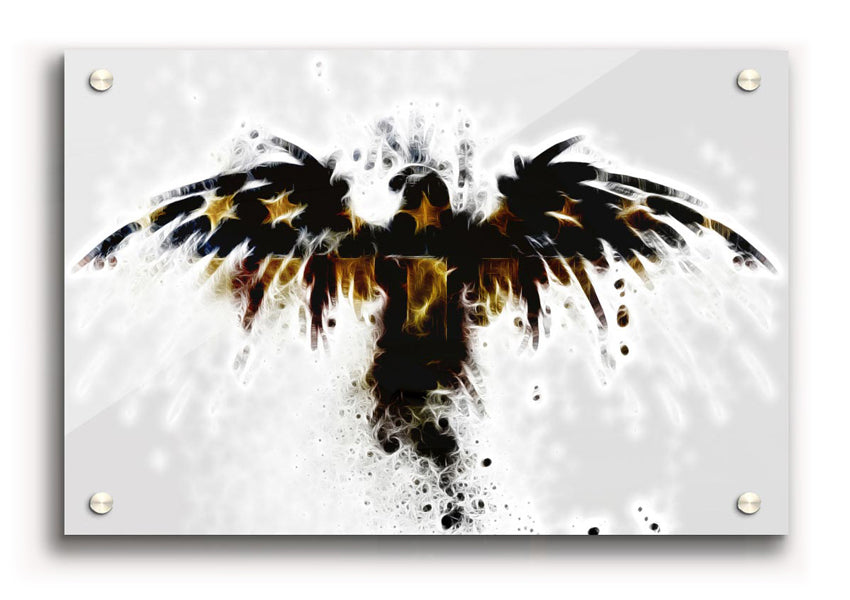 A vibrant American Eagle acrylic print on 5mm thick glass, showcasing detailed artwork ready to hang.