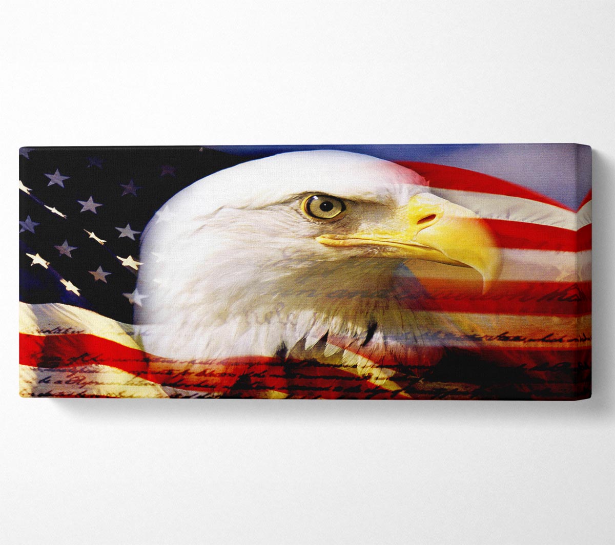 American Eagle Flag canvas art mounted on a 44mm box frame, showcasing vibrant colors and intricate details.