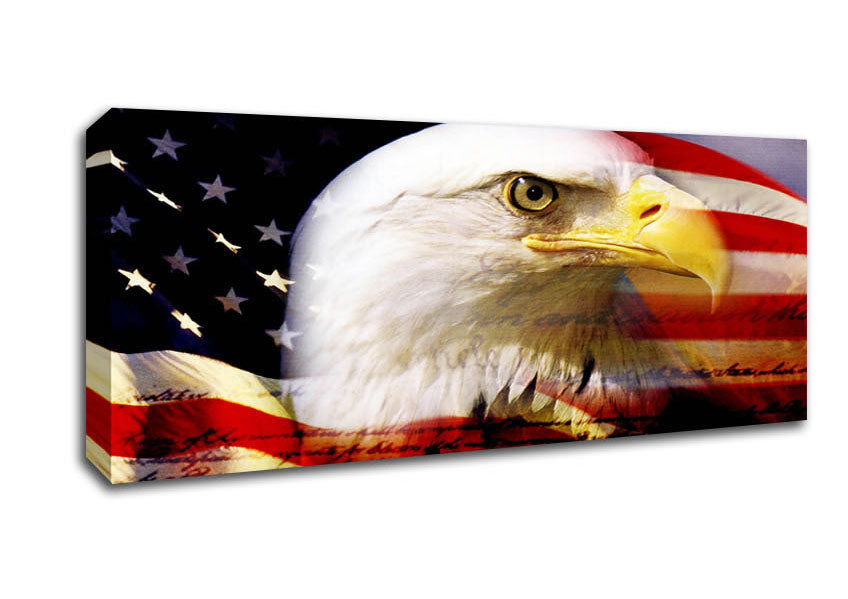 American Eagle Flag canvas art mounted on a 44mm box frame, showcasing vibrant colors and intricate details.