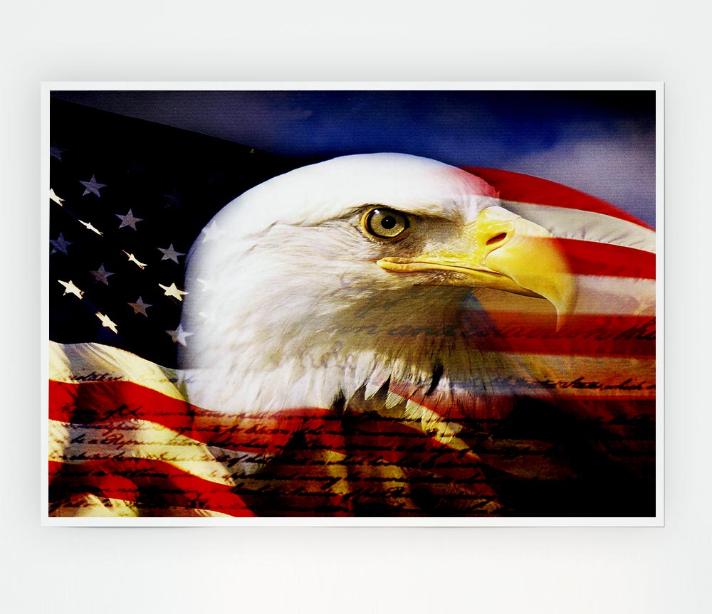 American Eagle Flag poster on high-quality canvas, showcasing a majestic eagle with the American flag.