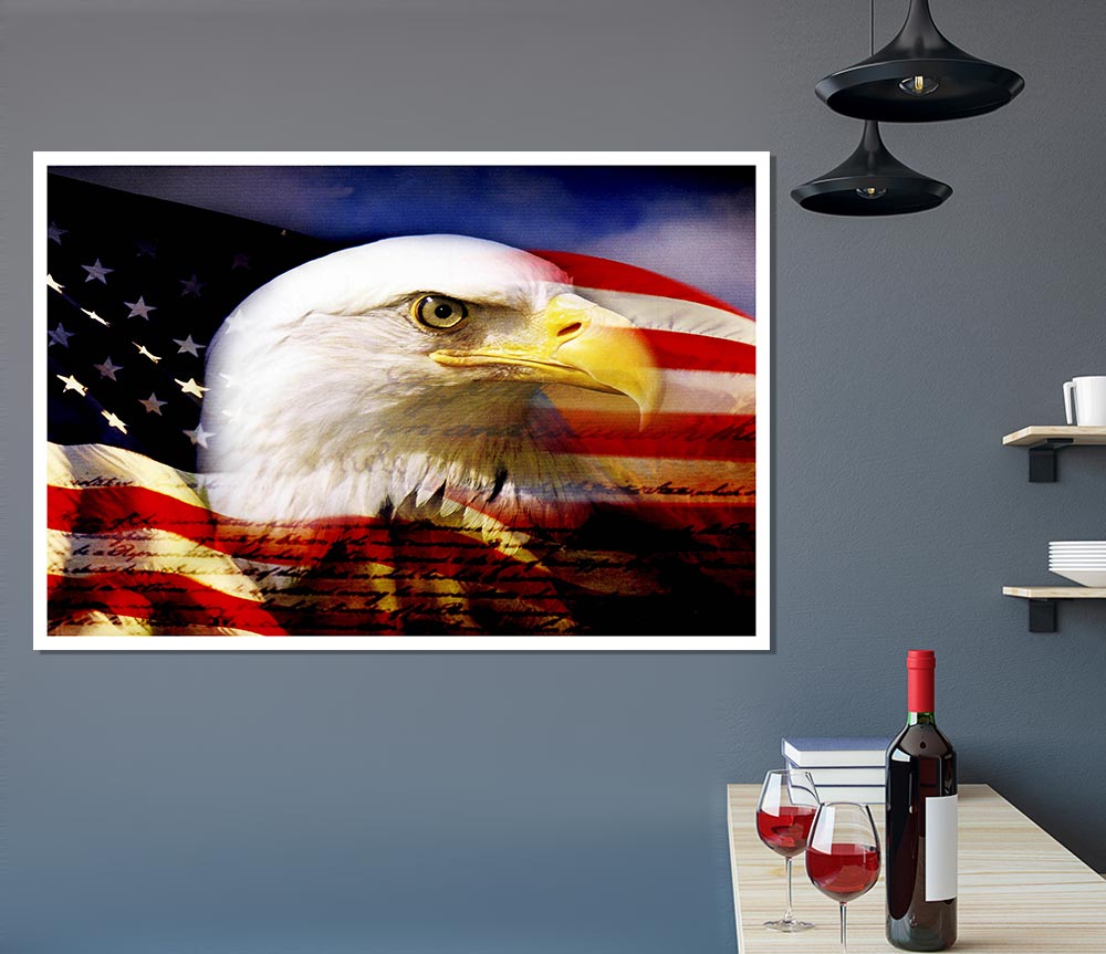 American Eagle Flag poster on high-quality canvas, showcasing a majestic eagle with the American flag.