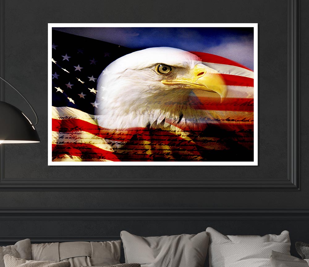 American Eagle Flag poster on high-quality canvas, showcasing a majestic eagle with the American flag.