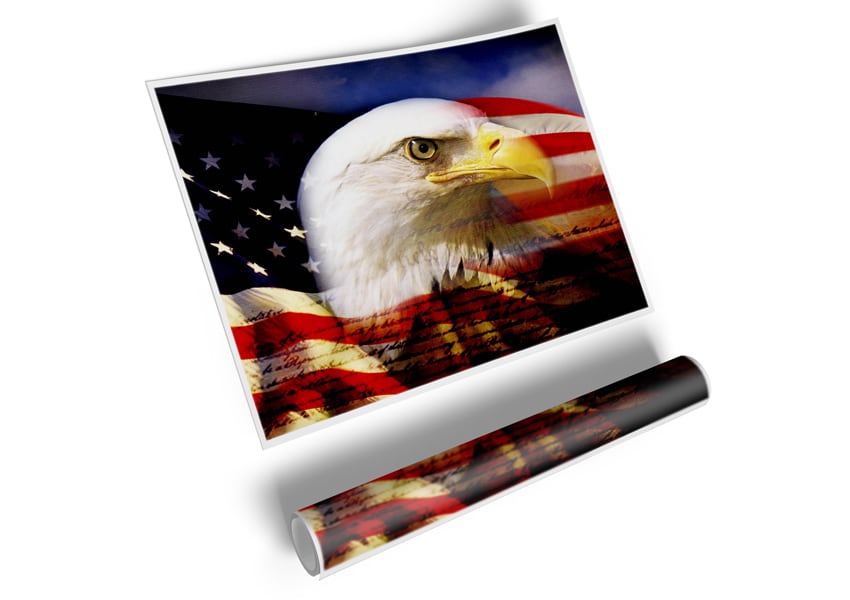 American Eagle Flag poster on high-quality canvas, showcasing a majestic eagle with the American flag.