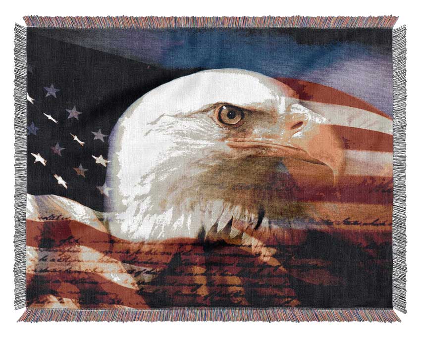 A cozy American Eagle Flag throw blanket made from 100% cotton, featuring a thermal weave design for breathability and comfort.