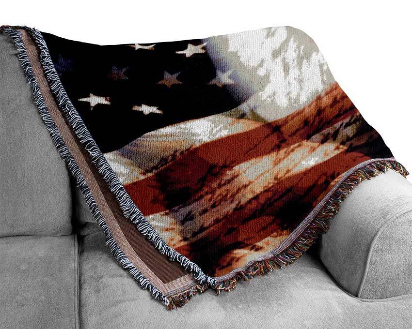 A cozy American Eagle Flag throw blanket made from 100% cotton, featuring a thermal weave design for breathability and comfort.