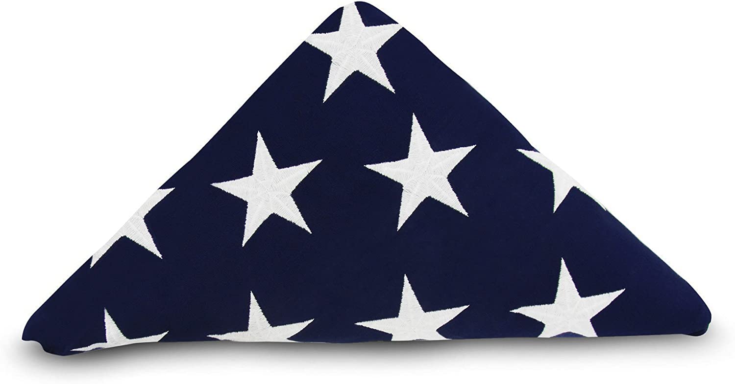 American Flag 3ft x 5ft made of heavy cotton with sewn stripes and embroidered stars, ideal for indoor display.