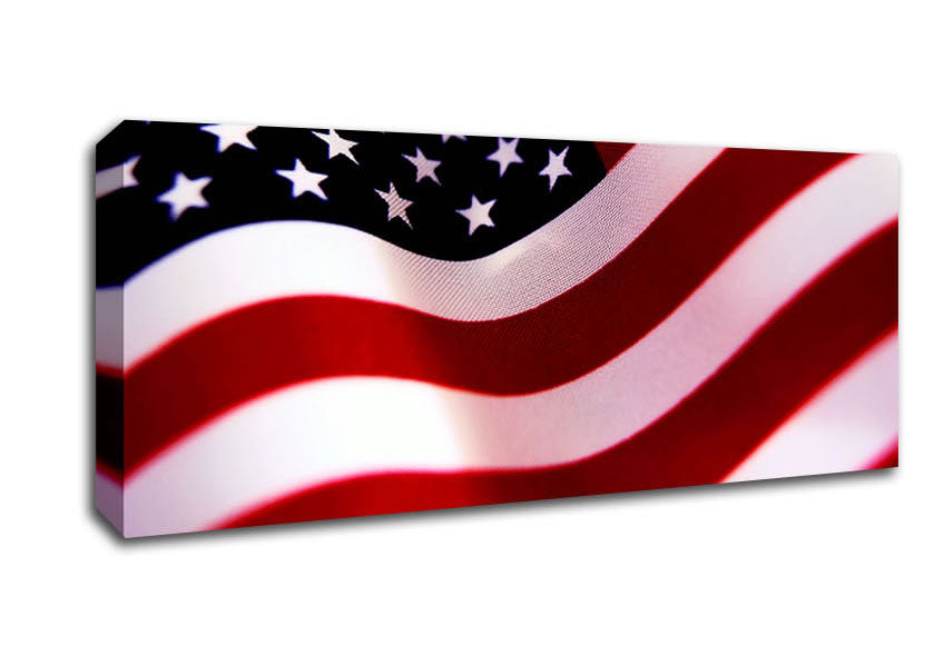 A vibrant American Flag canvas mounted on a sturdy box frame, ready to hang on a wall.