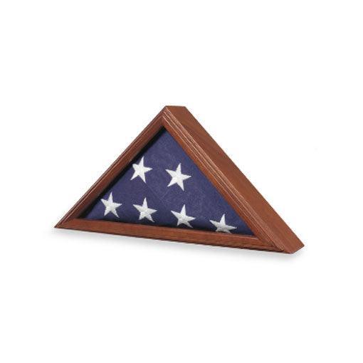 American Flag Display Case with glass front and wooden frame in Cherry, Heirloom Walnut, or Oak finishes, designed for a 3' x 5' flag.