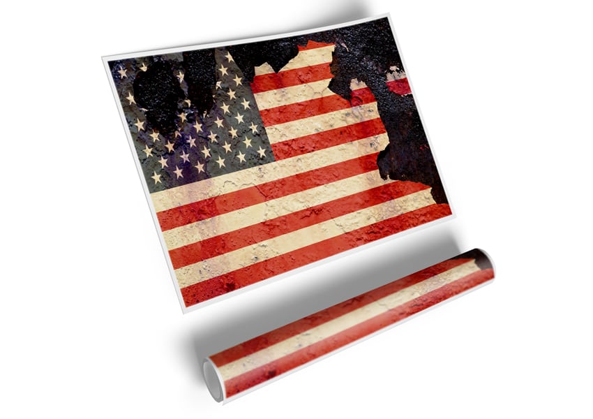 American Flag Cracked poster on high-quality canvas, showcasing a unique distressed design with vibrant colors.